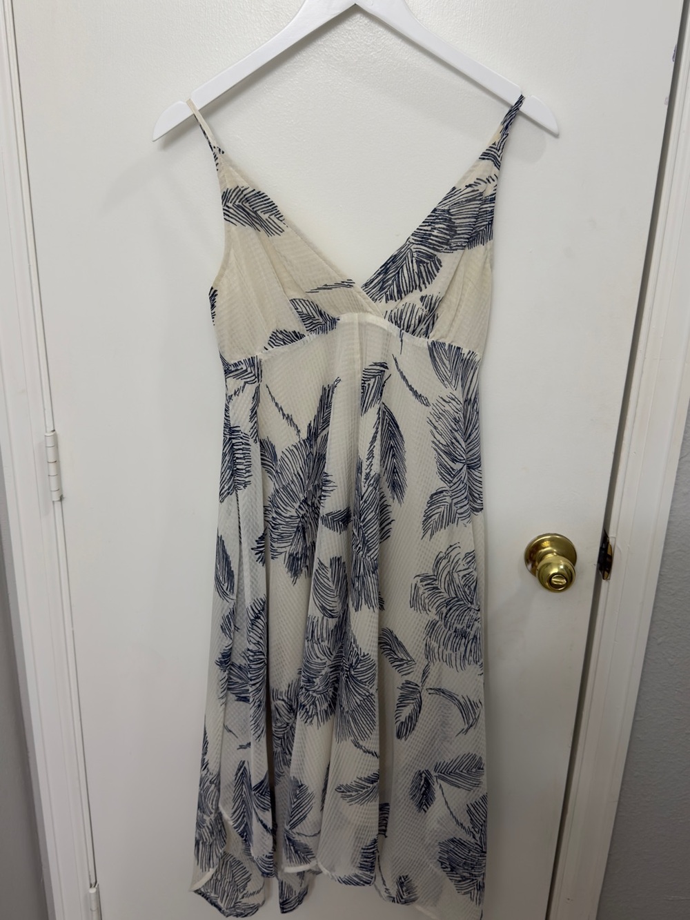 lovestitch Cream Midi Dress with Navy Leaf Print